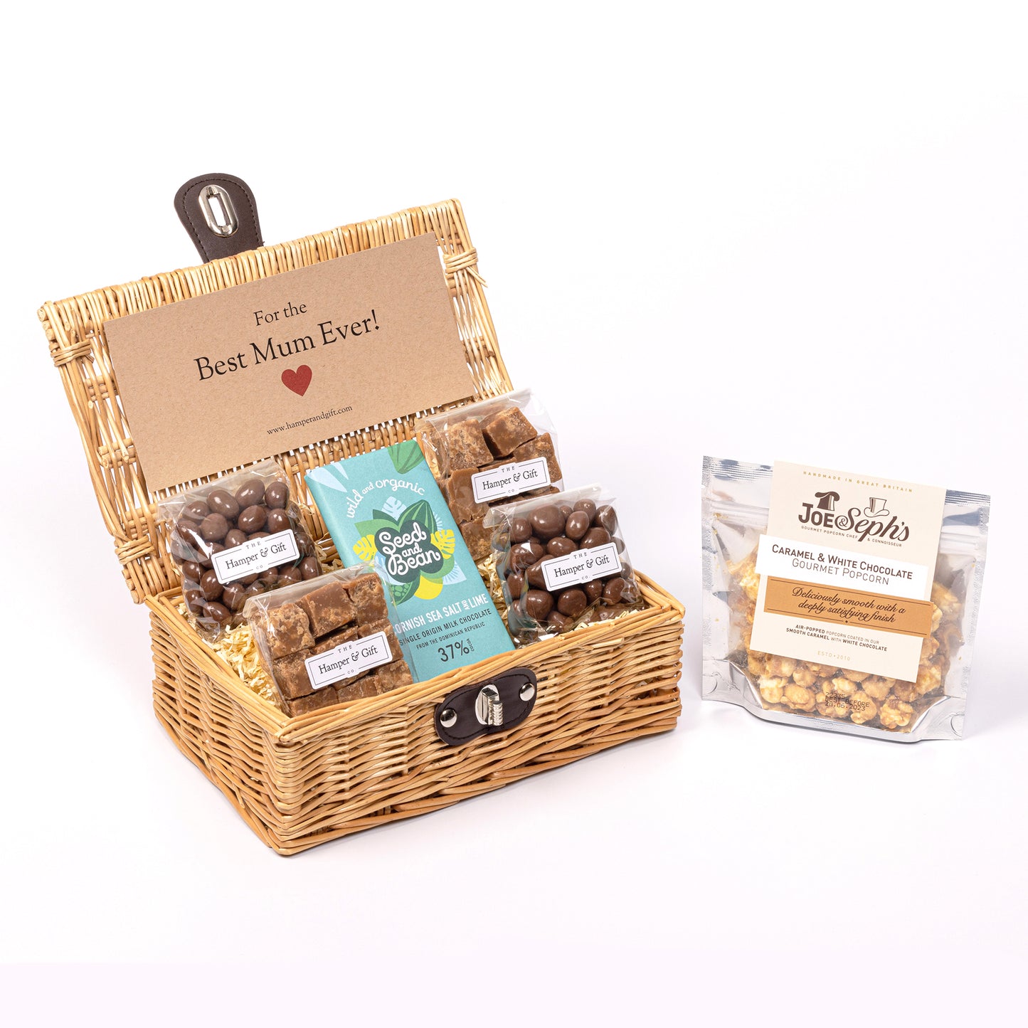 Best Mum Hamper filled with chocolate, fudge and gourmet popcorn