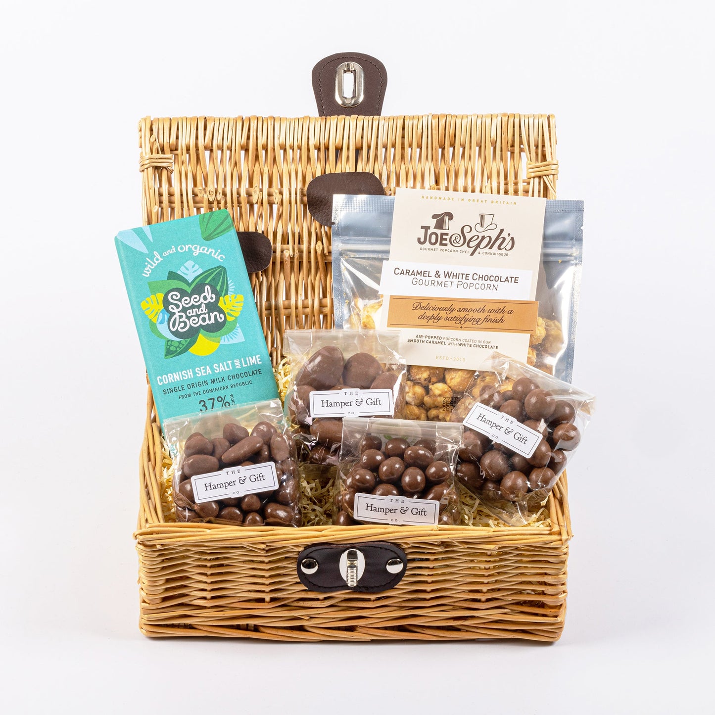 Little Chocolate Hamper filled with a variety of chocolate and gourmet popcorn