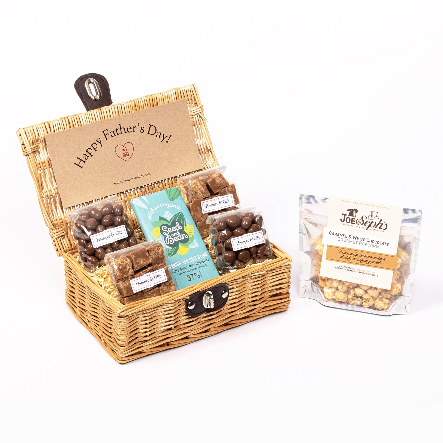 Fathers Day Chocolate & Fudge Hamper filled with a variety of chocolate, fudge and gourmet popcorn
