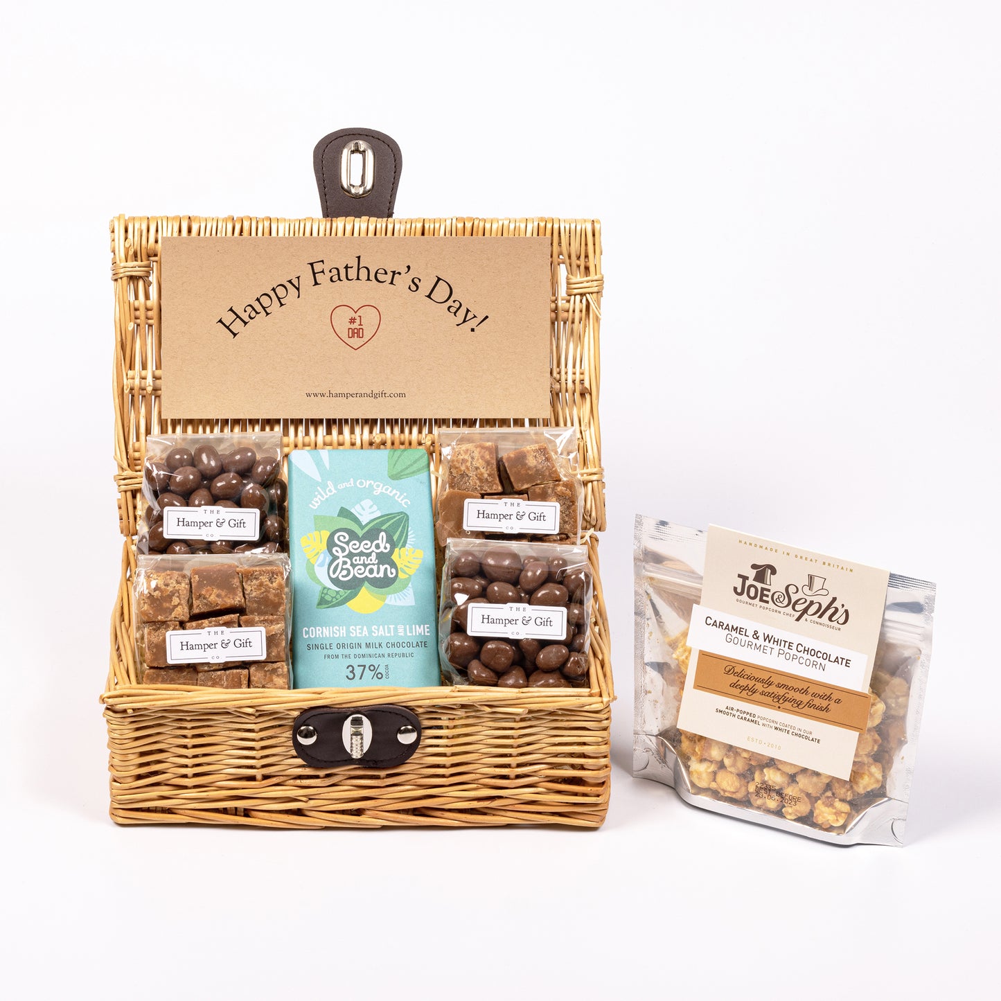 Fathers Day Chocolate & Fudge Hamper filled with a variety of chocolate, fudge and gourmet popcorn