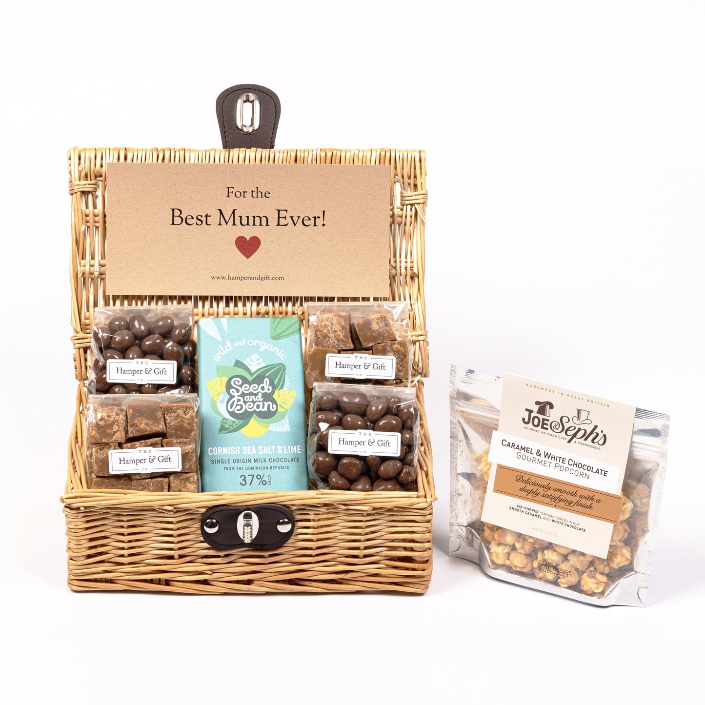 Best Mum Hamper filled with chocolate, fudge and gourmet popcorn