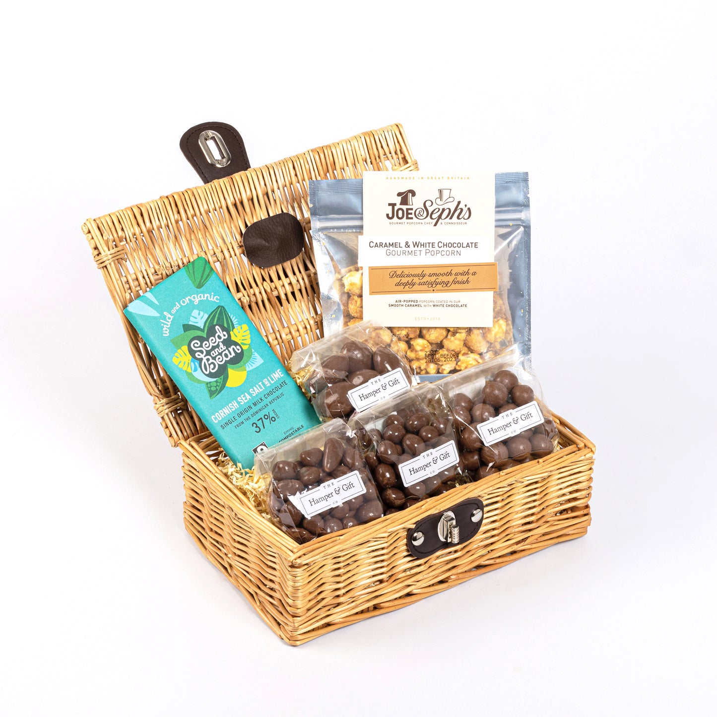 Little Chocolate Hamper filled with a variety of chocolate and gourmet popcorn