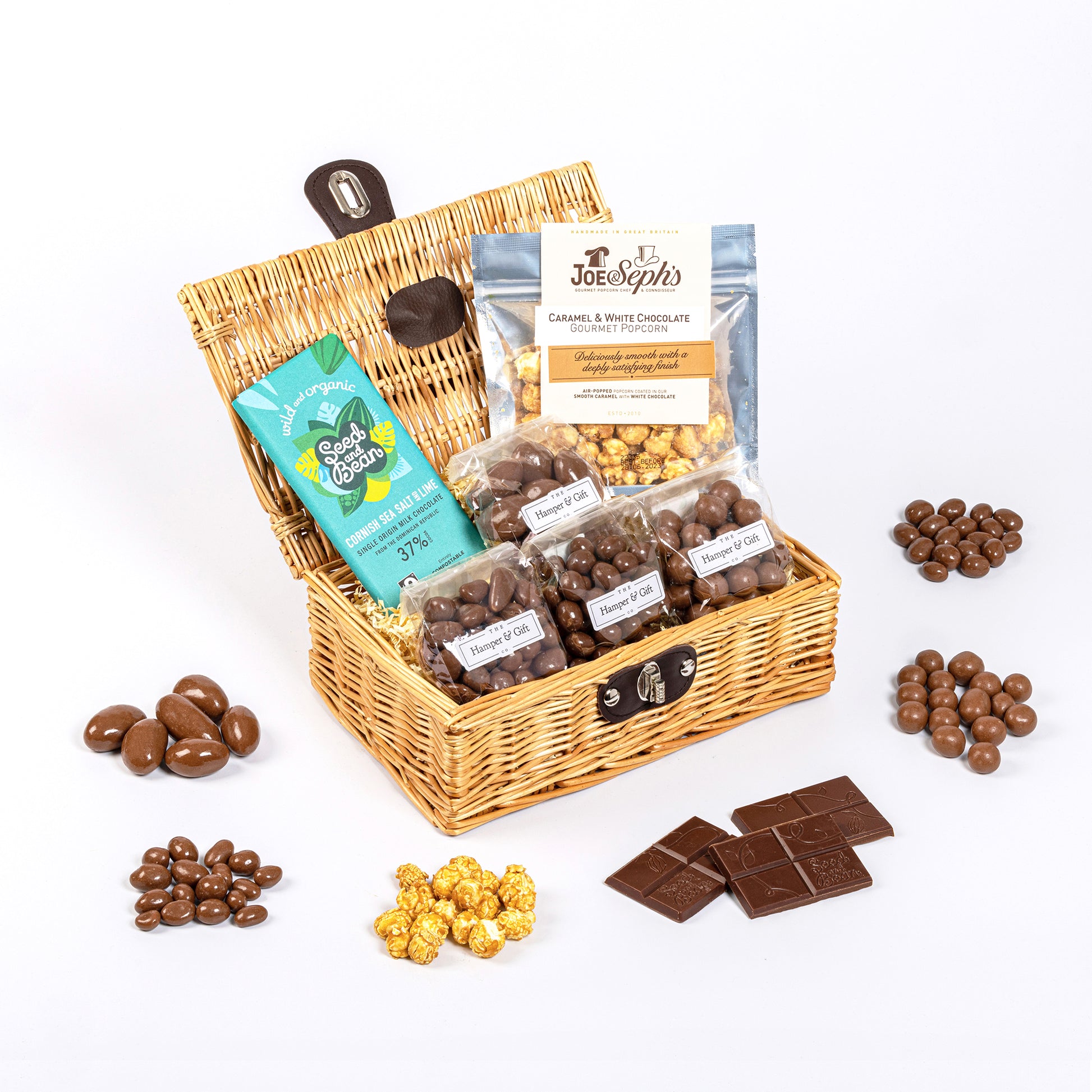 Little Chocolate Hamper filled with a variety of chocolate and gourmet popcorn
