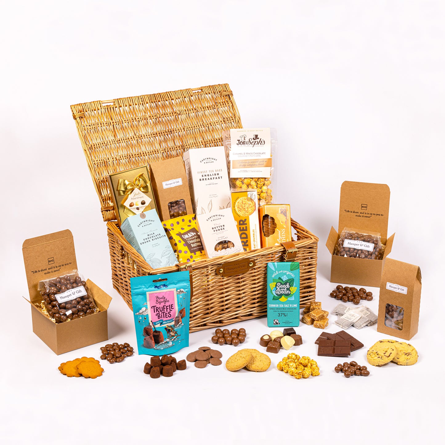 Large Chocolate Hamper filled with 14 different chocolate, biscuit, fudge, popcorn and tea treats