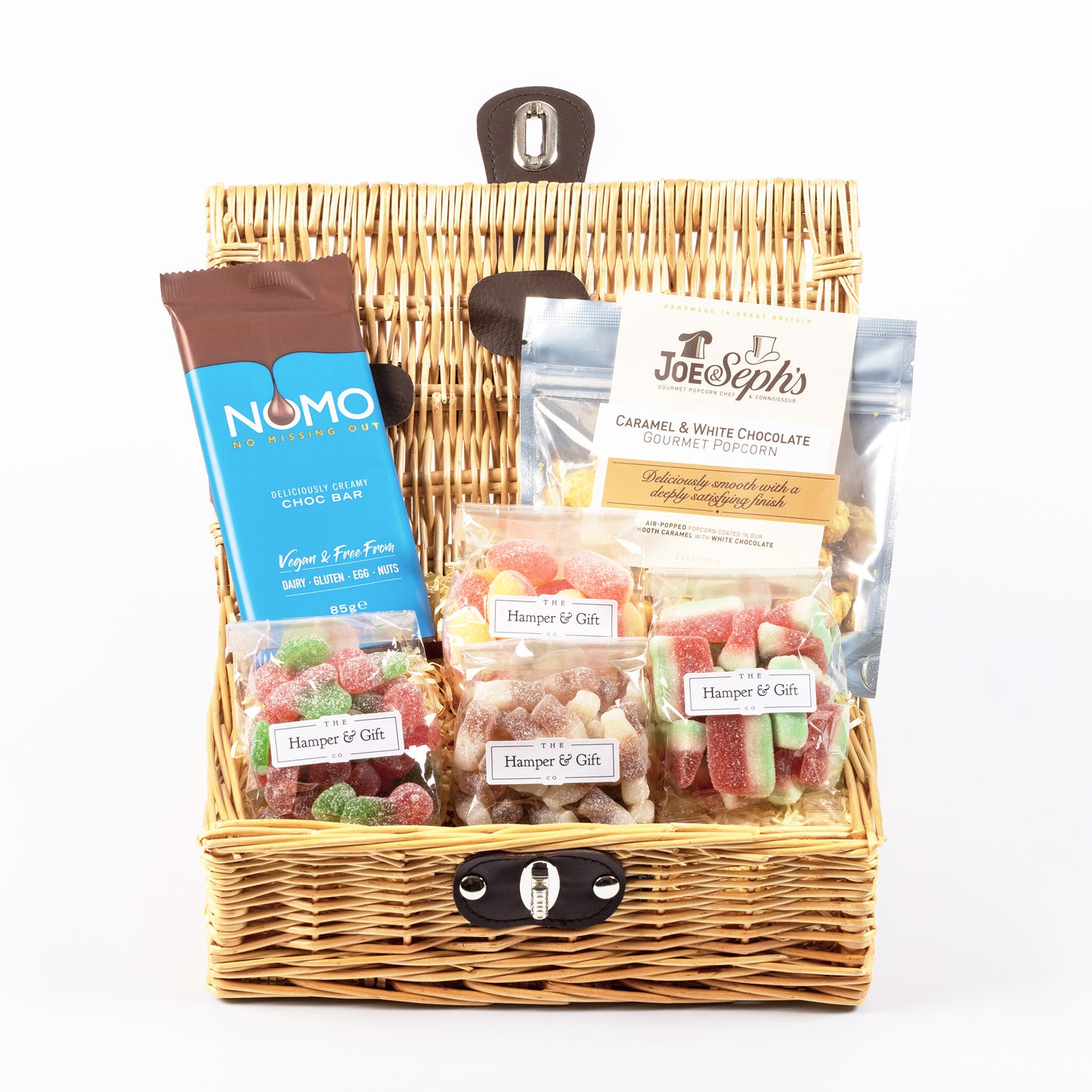 Little Gluten Free Hamper filled with a variety of chocolate, sweets and gourmet popcorn