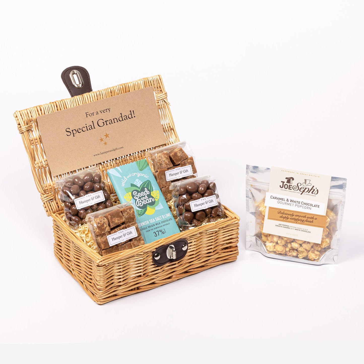 Wonderful Grandma Hamper filled with chocolate, fudge and gourmet popcorn