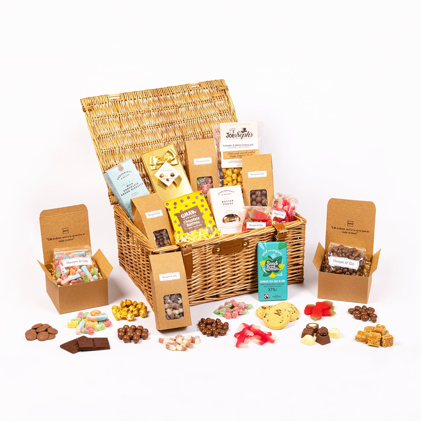 Large Chocolate & Sweet Hamper filled with 14 different chocolate, sweet, biscuit, fudge and popcorn treats