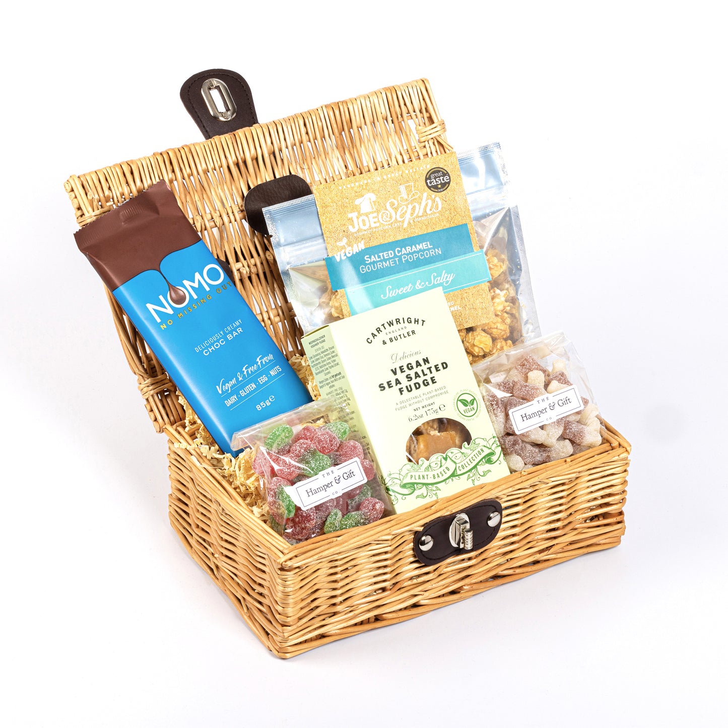 Little Vegan Hamper filled with a variety of chocolate, fudge, sweets and gourmet popcorn