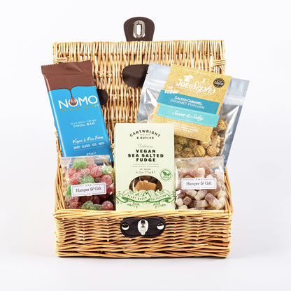 Little Vegan Hamper filled with a variety of chocolate, fudge, sweets and gourmet popcorn